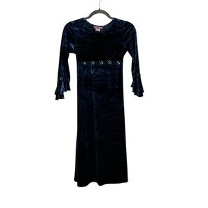 My Michelle Y2K Velvet Maxi Dress Bell Sleeve Goth Fairy Navy Blue-Girls Size 14